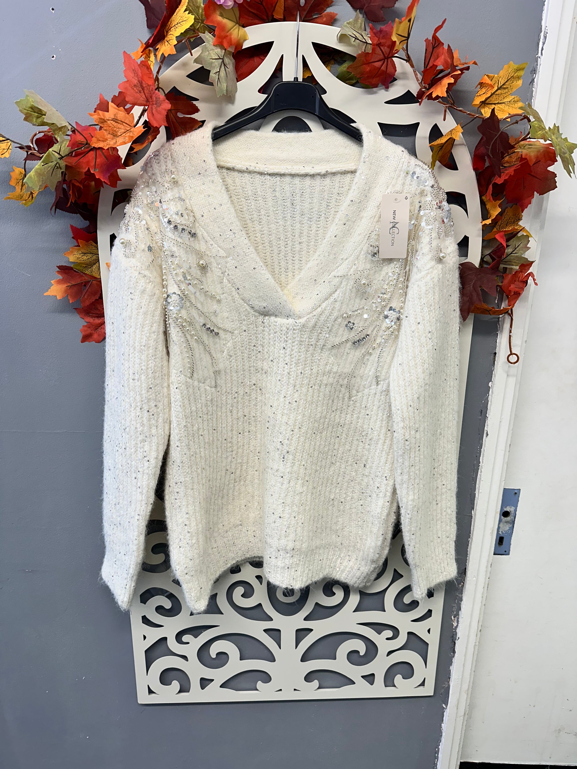 Clarissa Beautiful Pearl & Sequin Soft Cosy Knit