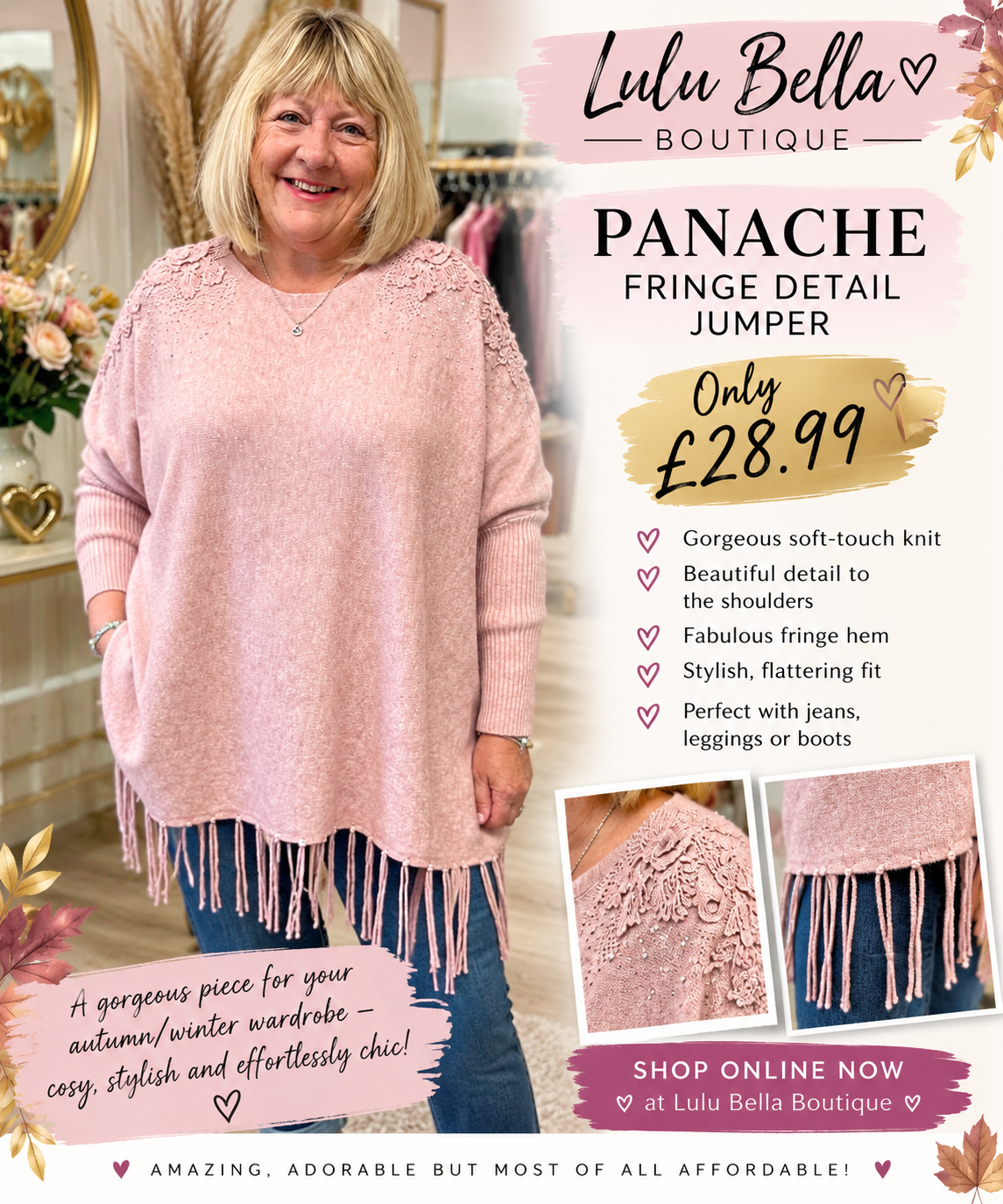 Panache Diamonte floral and  fringe detail jumper