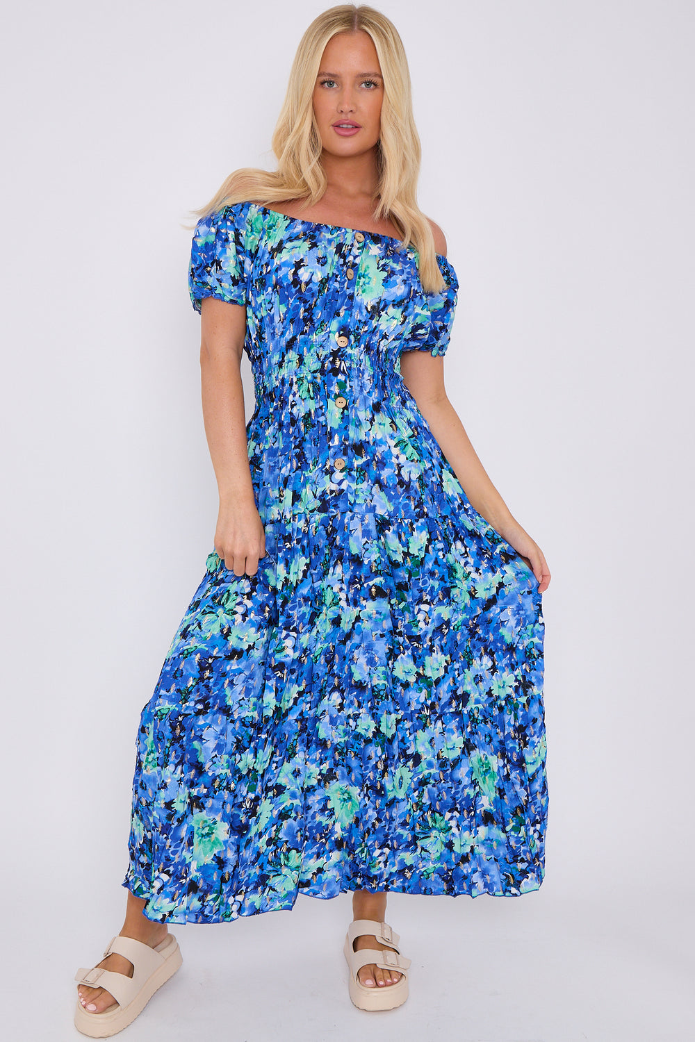 Camryn Floral Printed Button Front Maxi Dress