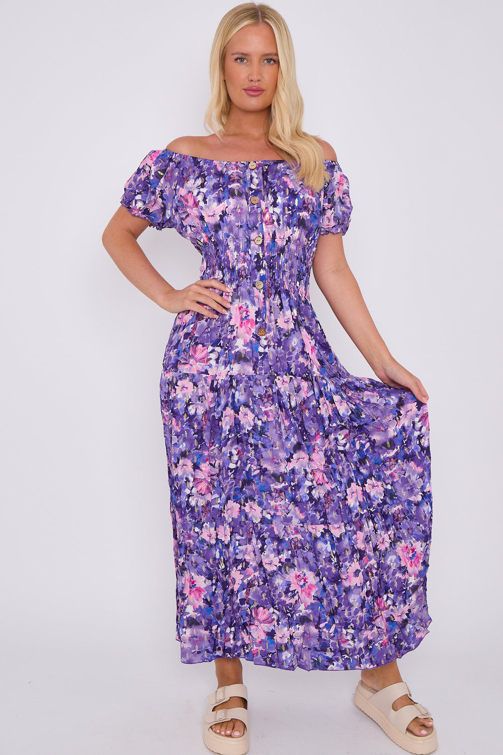 Camryn Floral Printed Button Front Maxi Dress