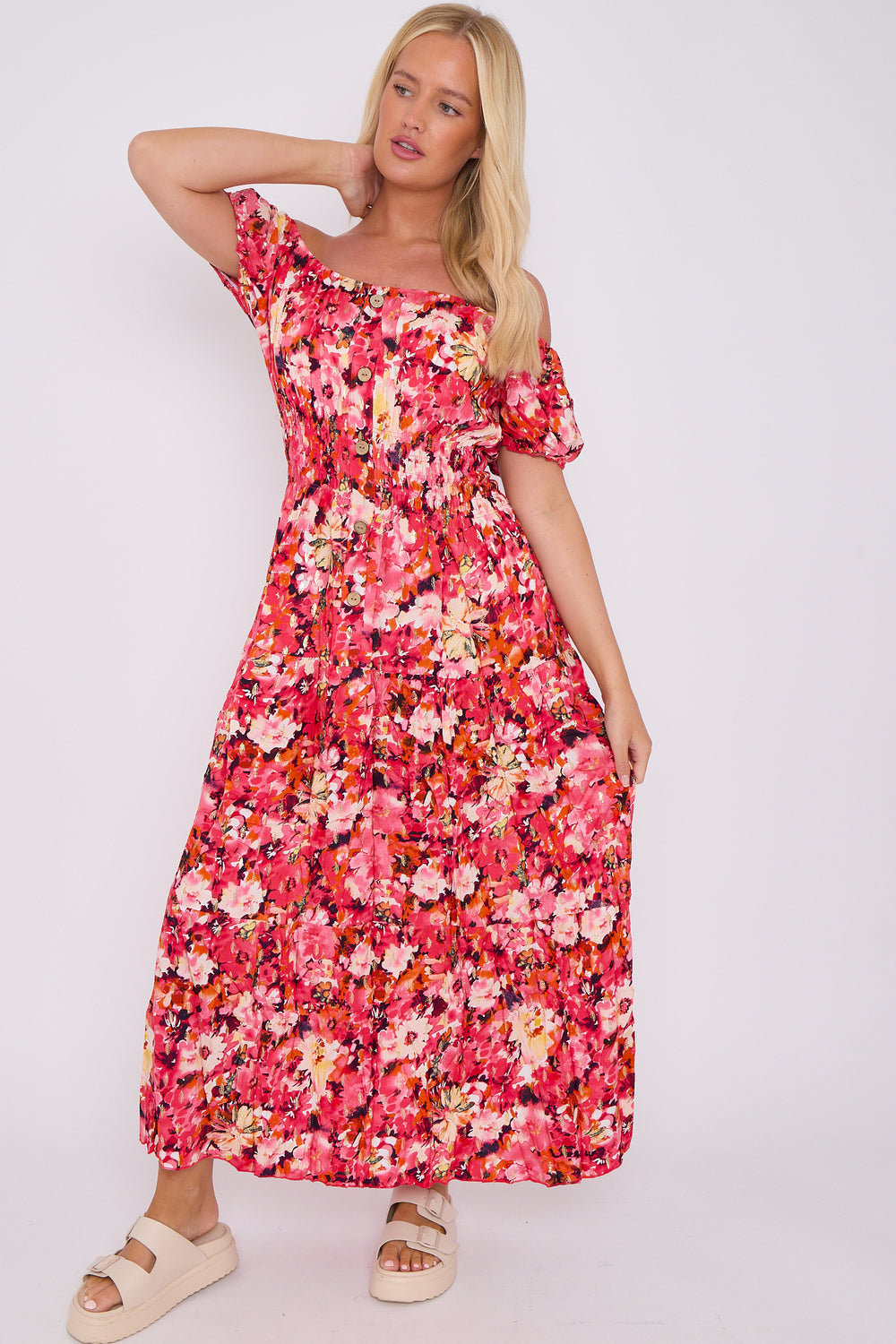Camryn Floral Printed Button Front Maxi Dress