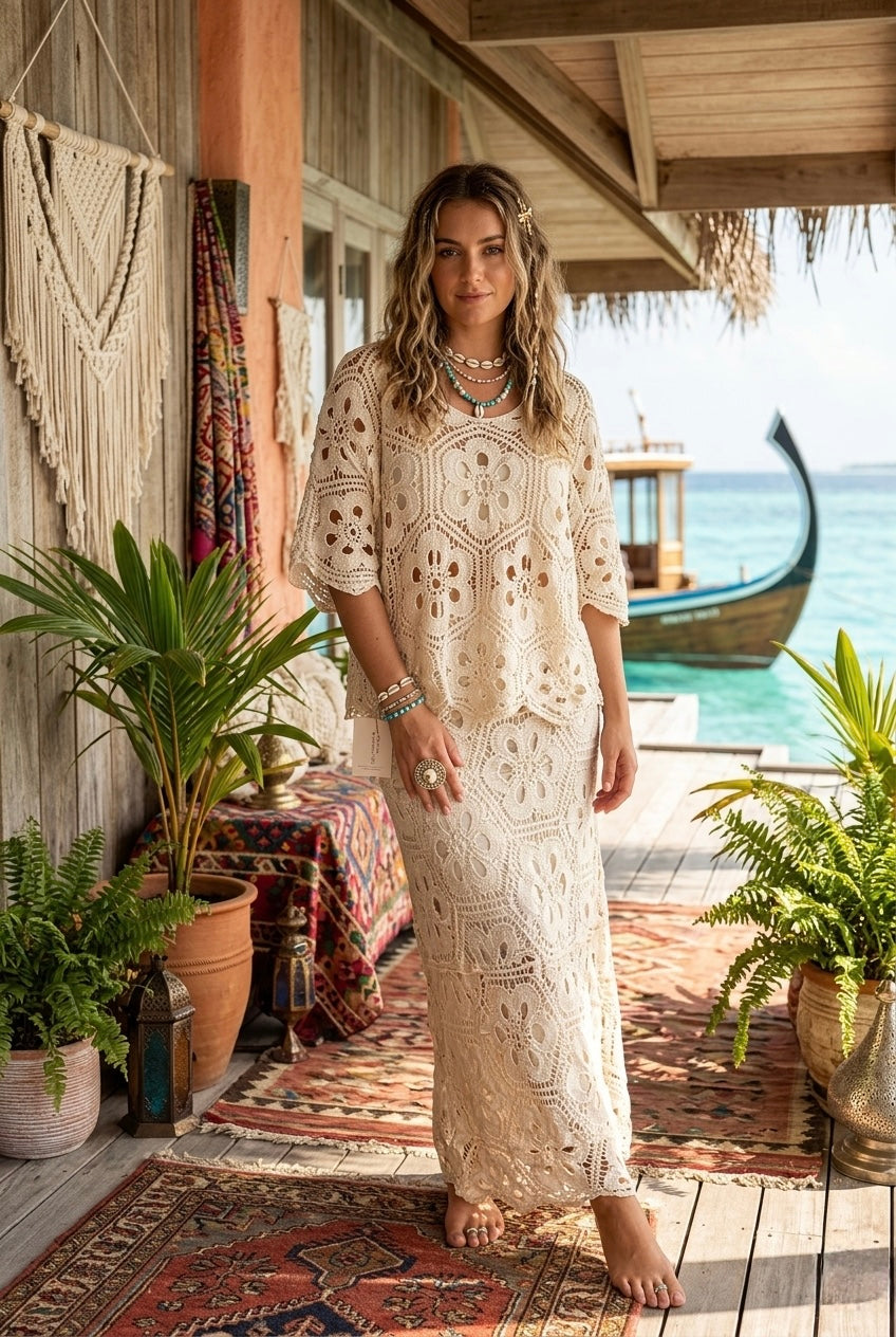 Jennifer Crochet Floral Lace Maxi Skirt