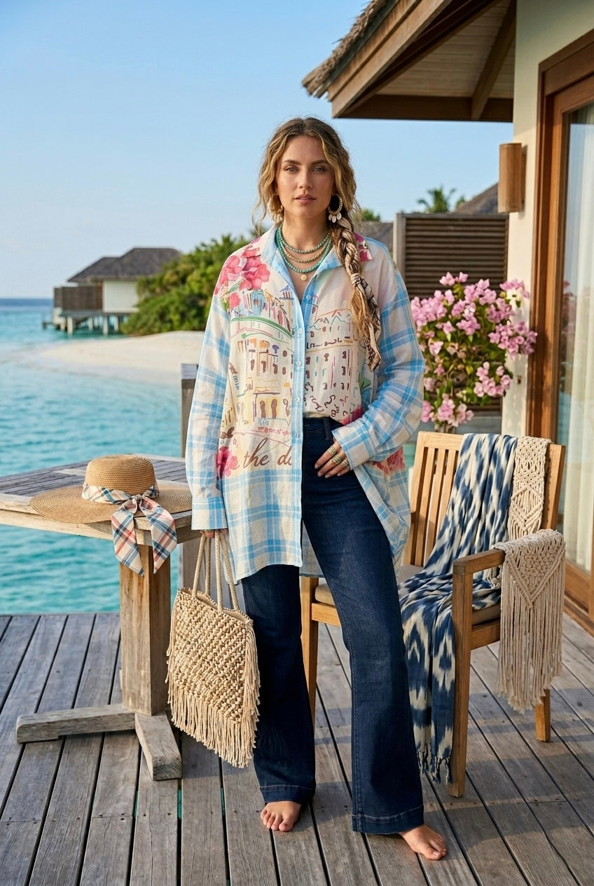 Faith Tropical Print Oversized Shirt