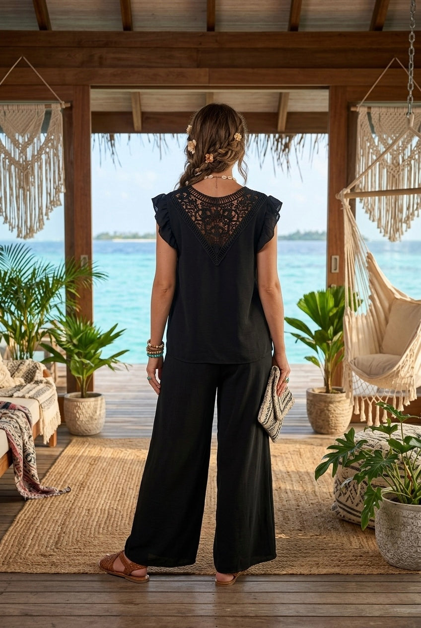 Emily Crochet Back Flutter Sleeve 2 Piece Set