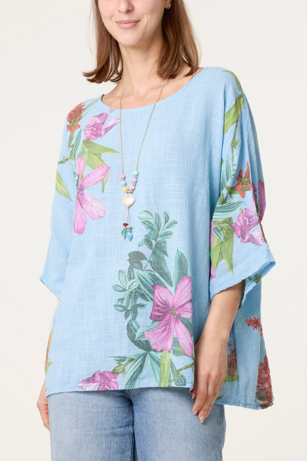 Diane Italian Tropical Floral Print Necklace Top