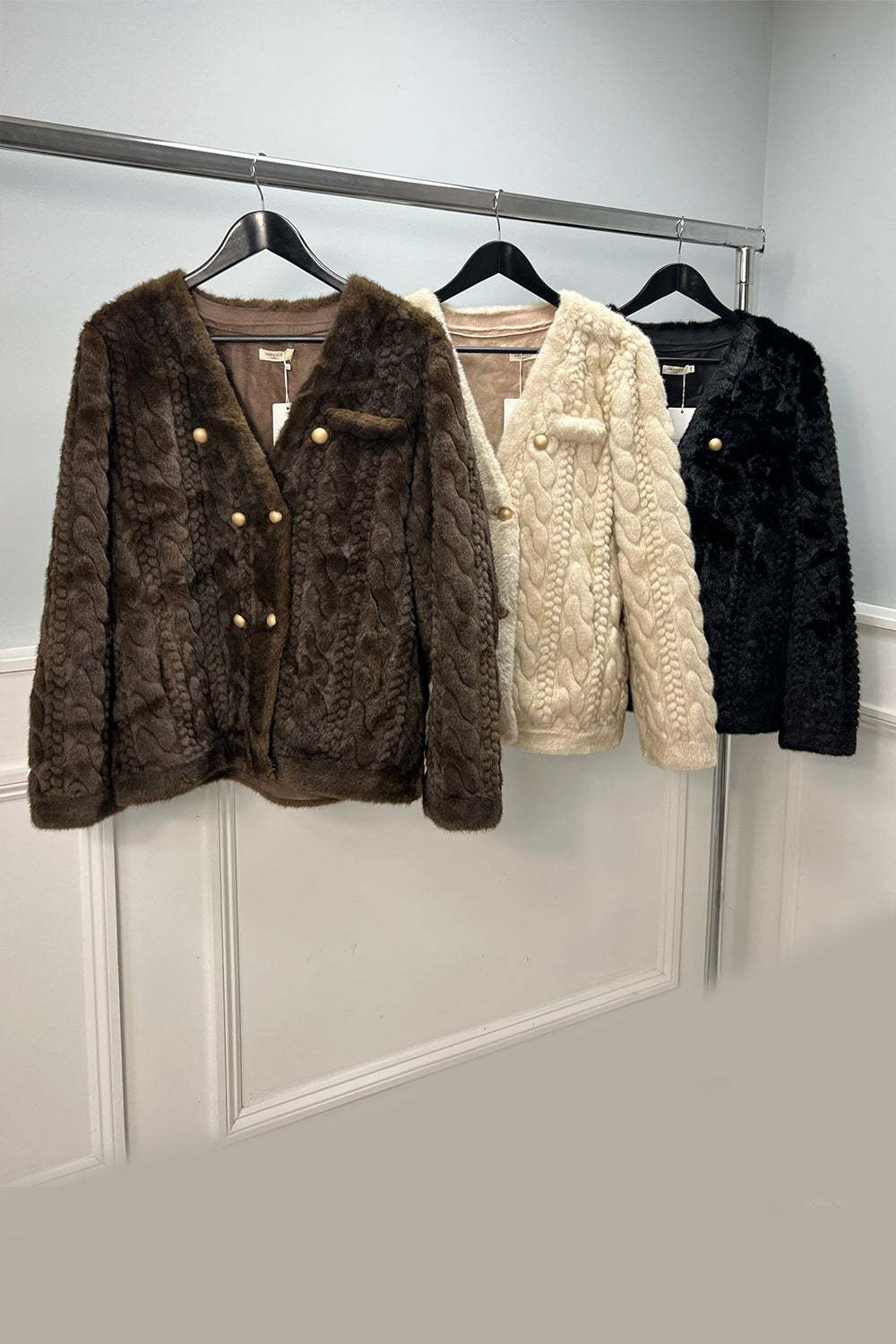 Tammy Textured Faux Fur Button-Front Cardigan