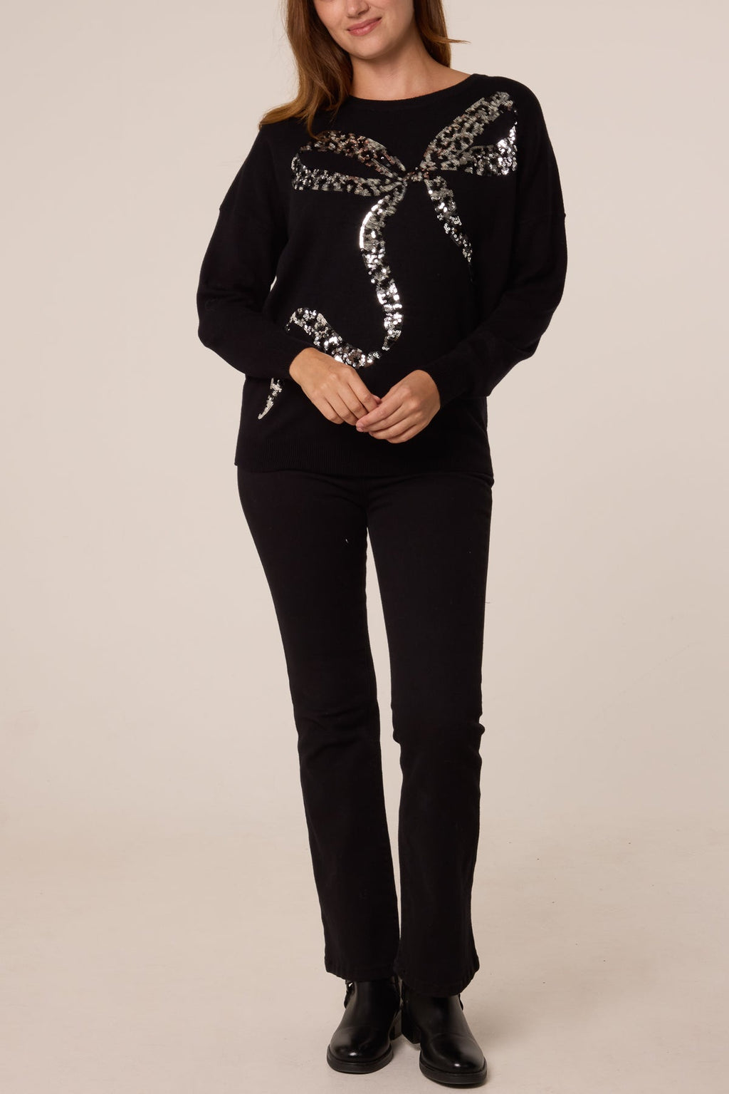 Leona Italian Leopard Bow Sequin Jumper