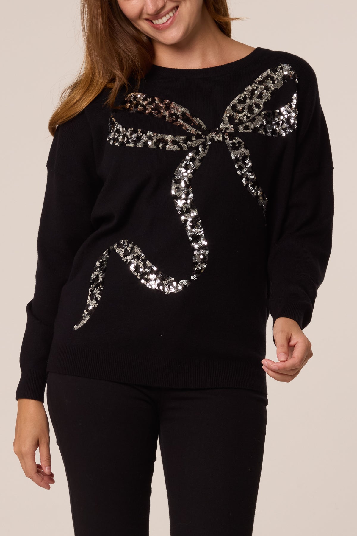 Leona Italian Leopard Bow Sequin Jumper