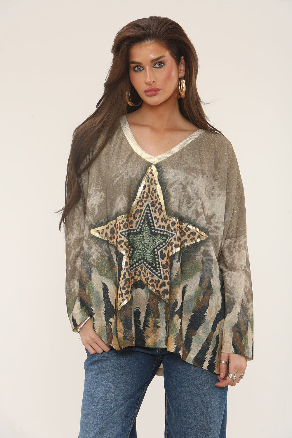 Jenna Printed Lurex Knit Oversized Top