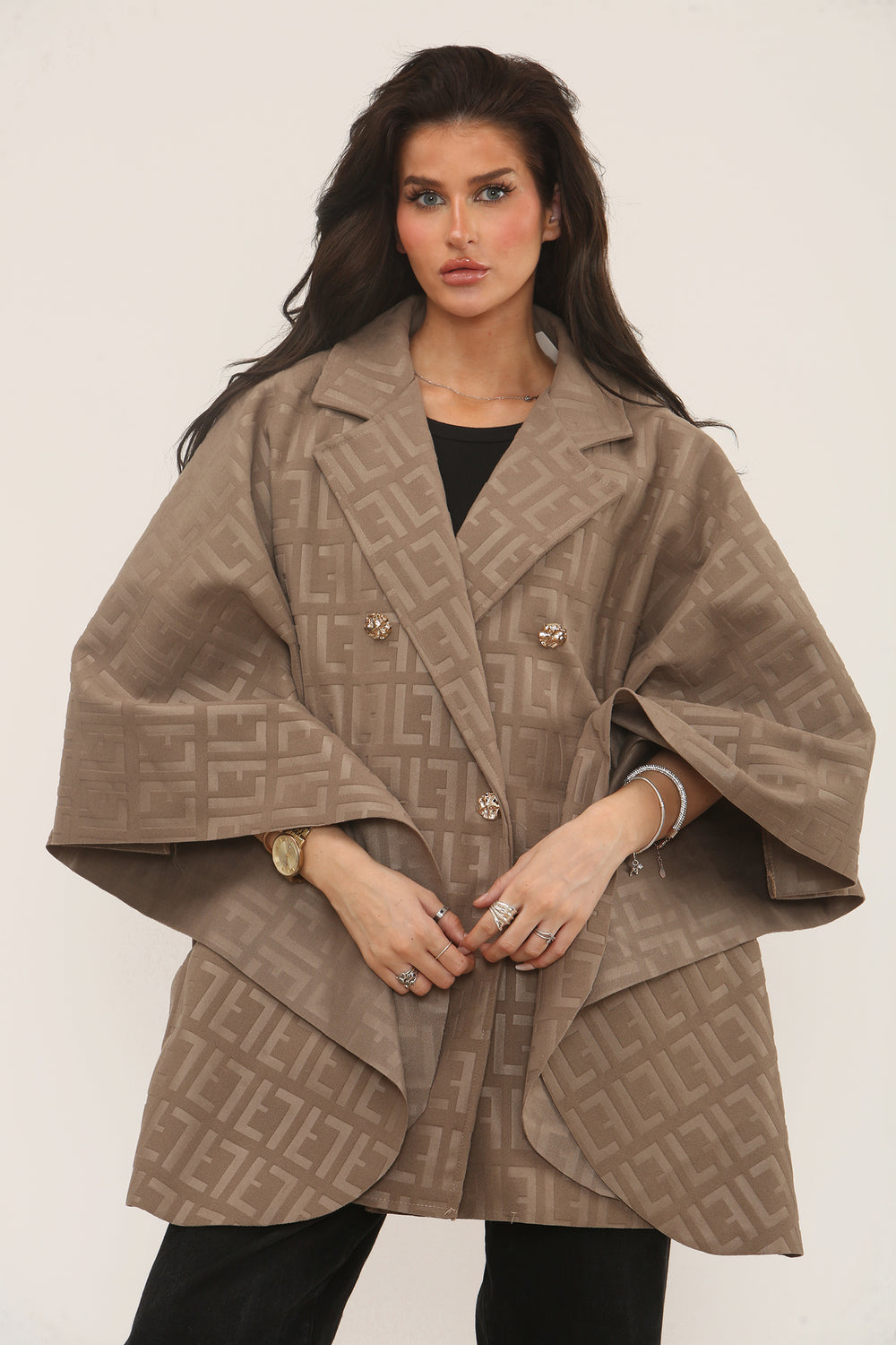 Imogen Double Breasted Gold Button Geometric Print Jacket