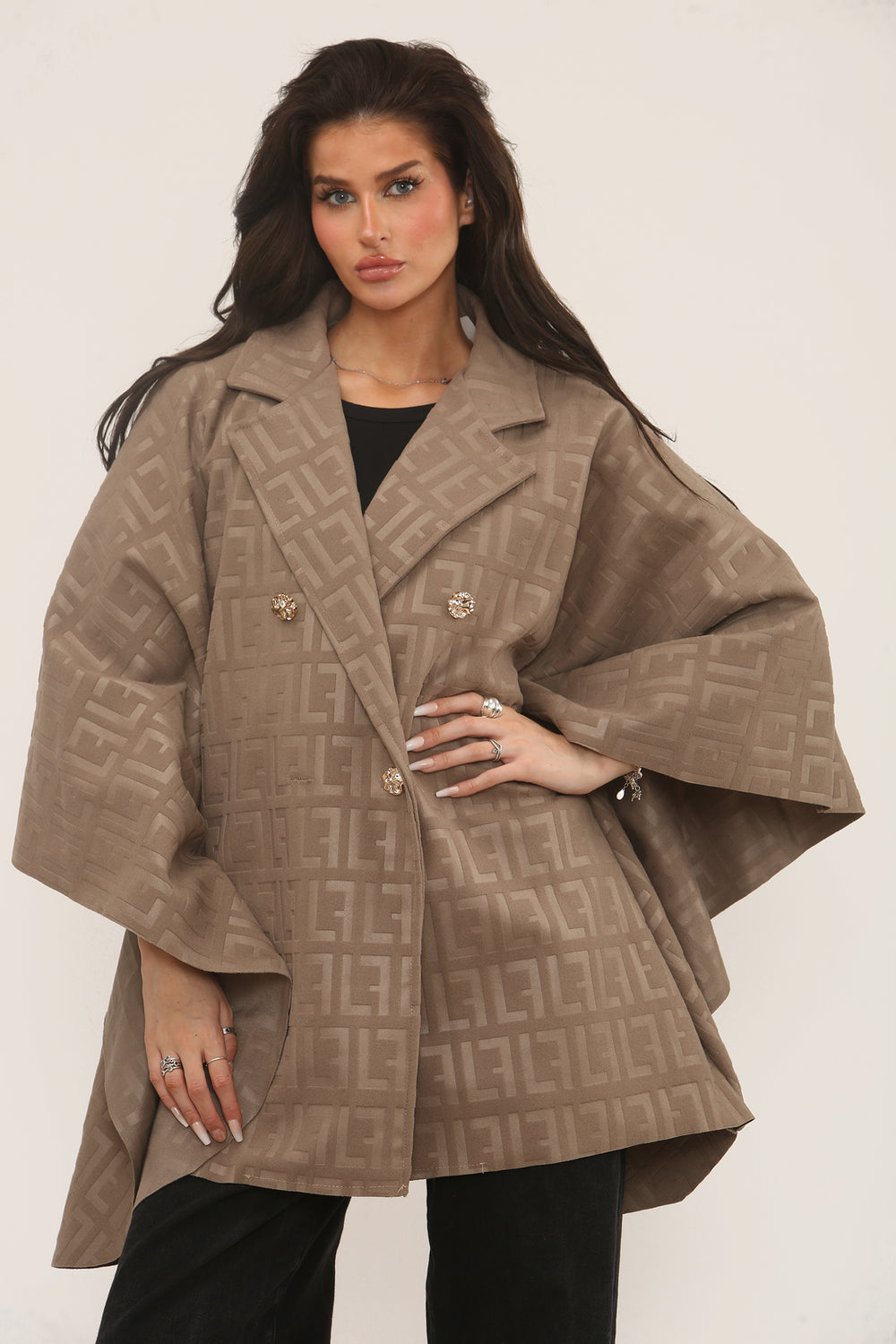 Imogen Double Breasted Gold Button Geometric Print Jacket