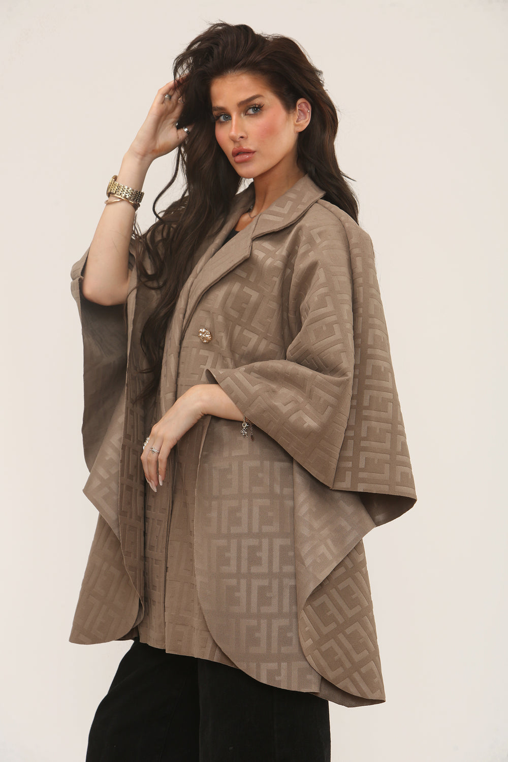 Imogen Double Breasted Gold Button Geometric Print Jacket