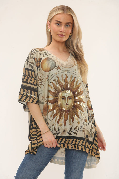 Carly Printed Glitter V-neck Top
