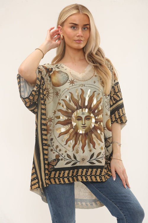 Carly Printed Glitter V-neck Top