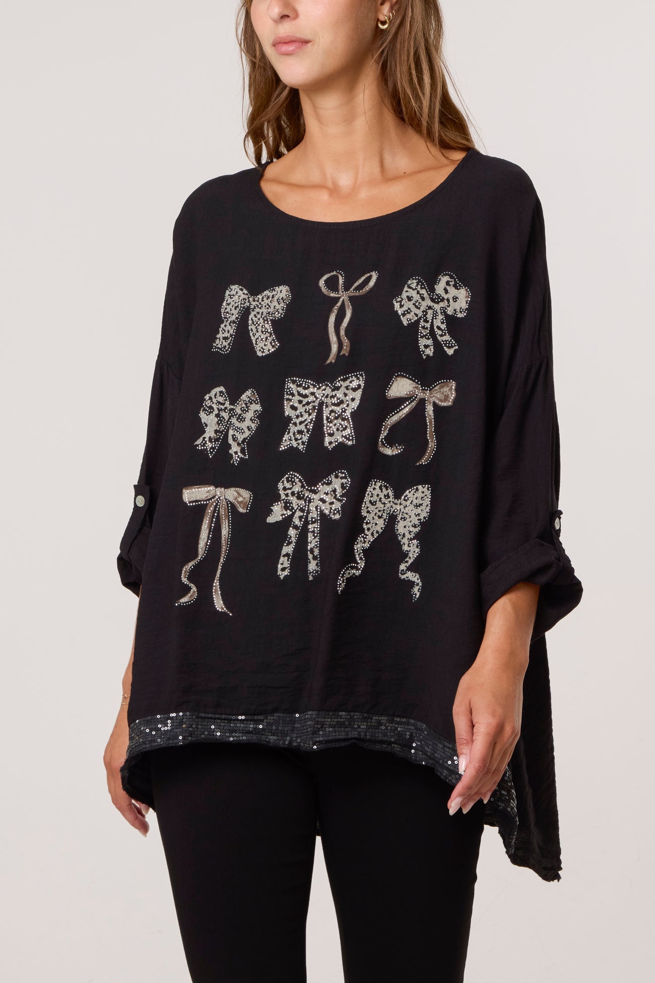 Keeley Diamante Animal Bow Detail Sequin Trim Top