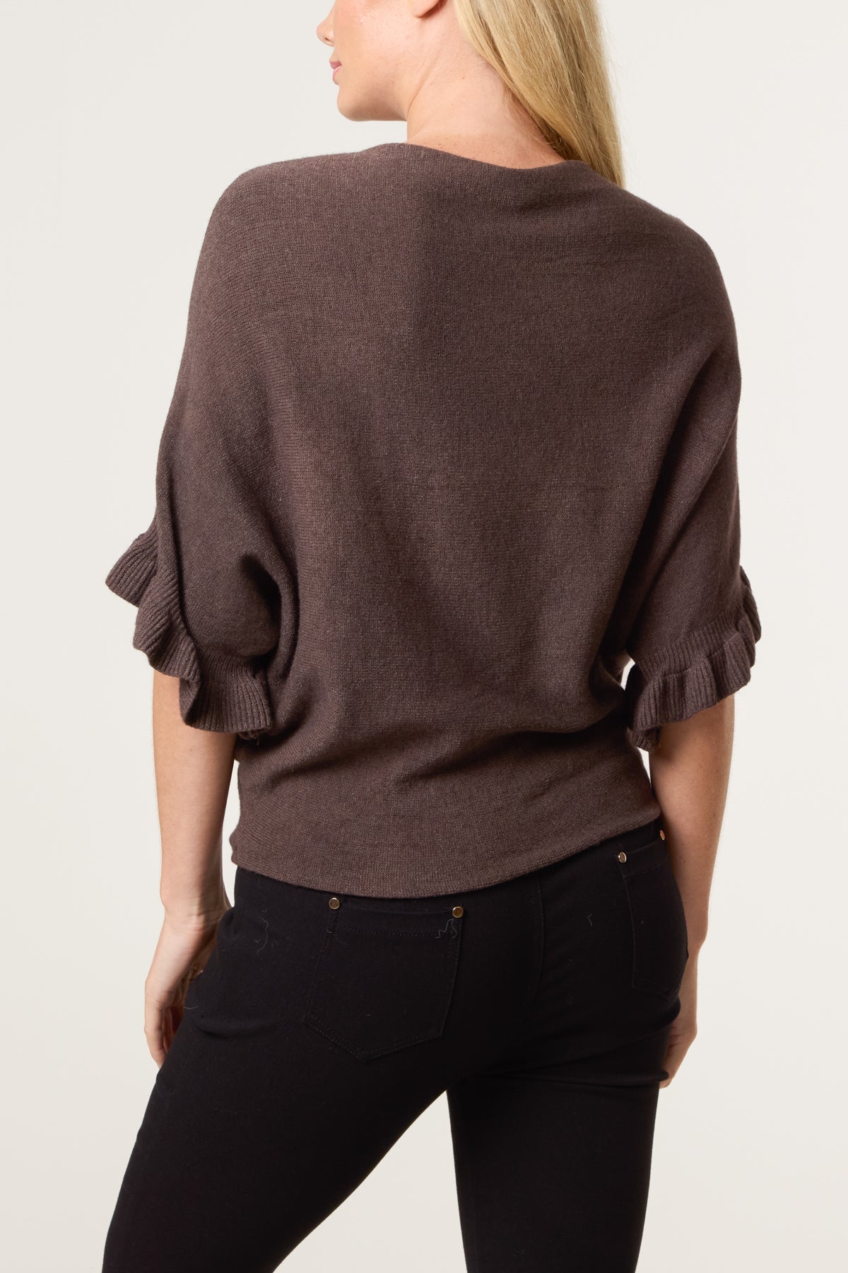 Rose Italian Ruffle Short Sleeve Knit Top