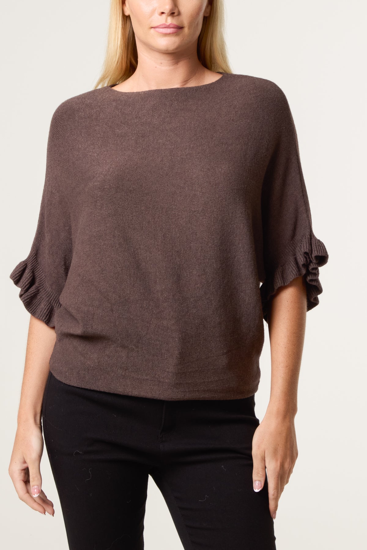 Rose Italian Ruffle Short Sleeve Knit Top