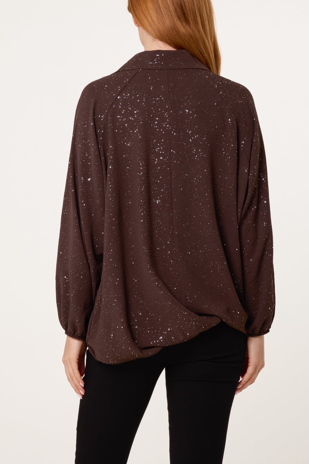 Jenny Italian Metallic Glitter Collar Blouse