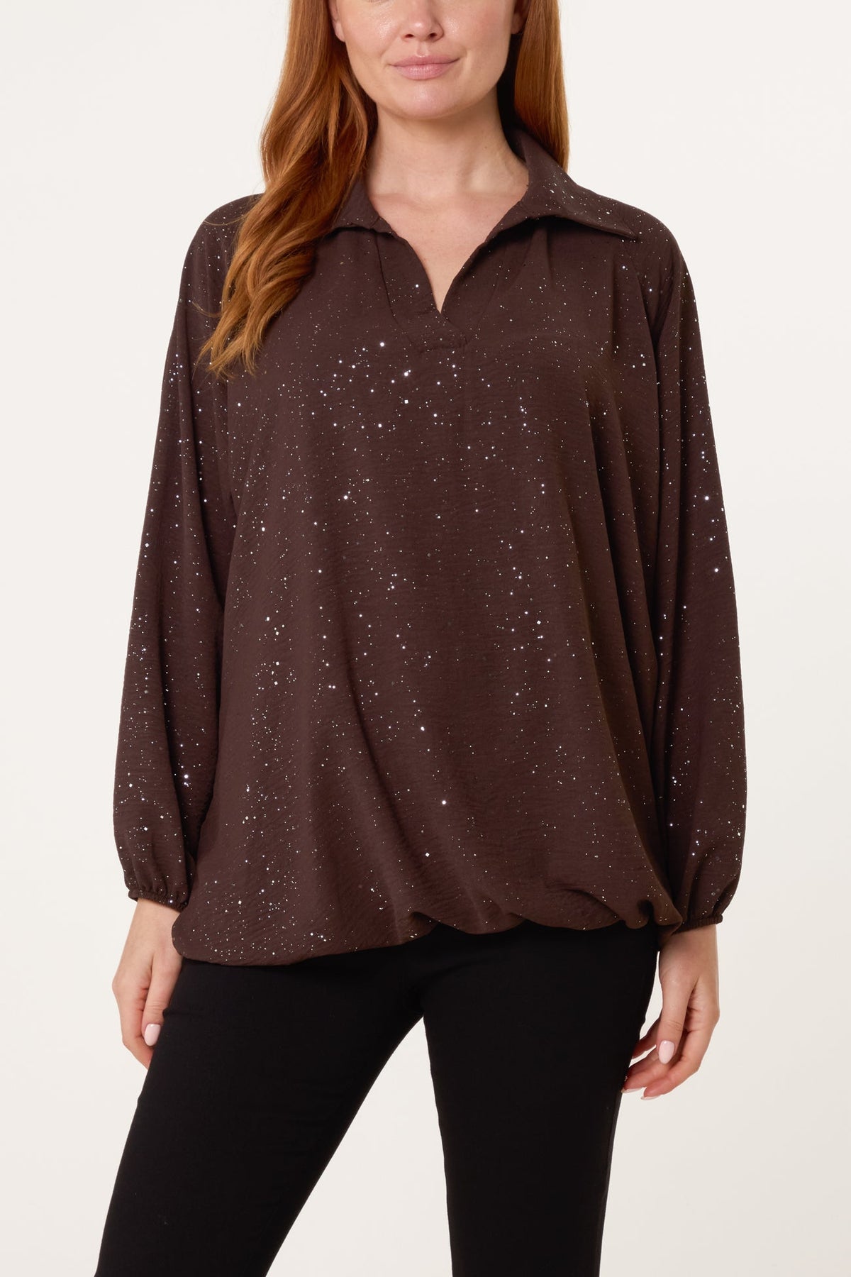 Jenny Italian Metallic Glitter Collar Blouse