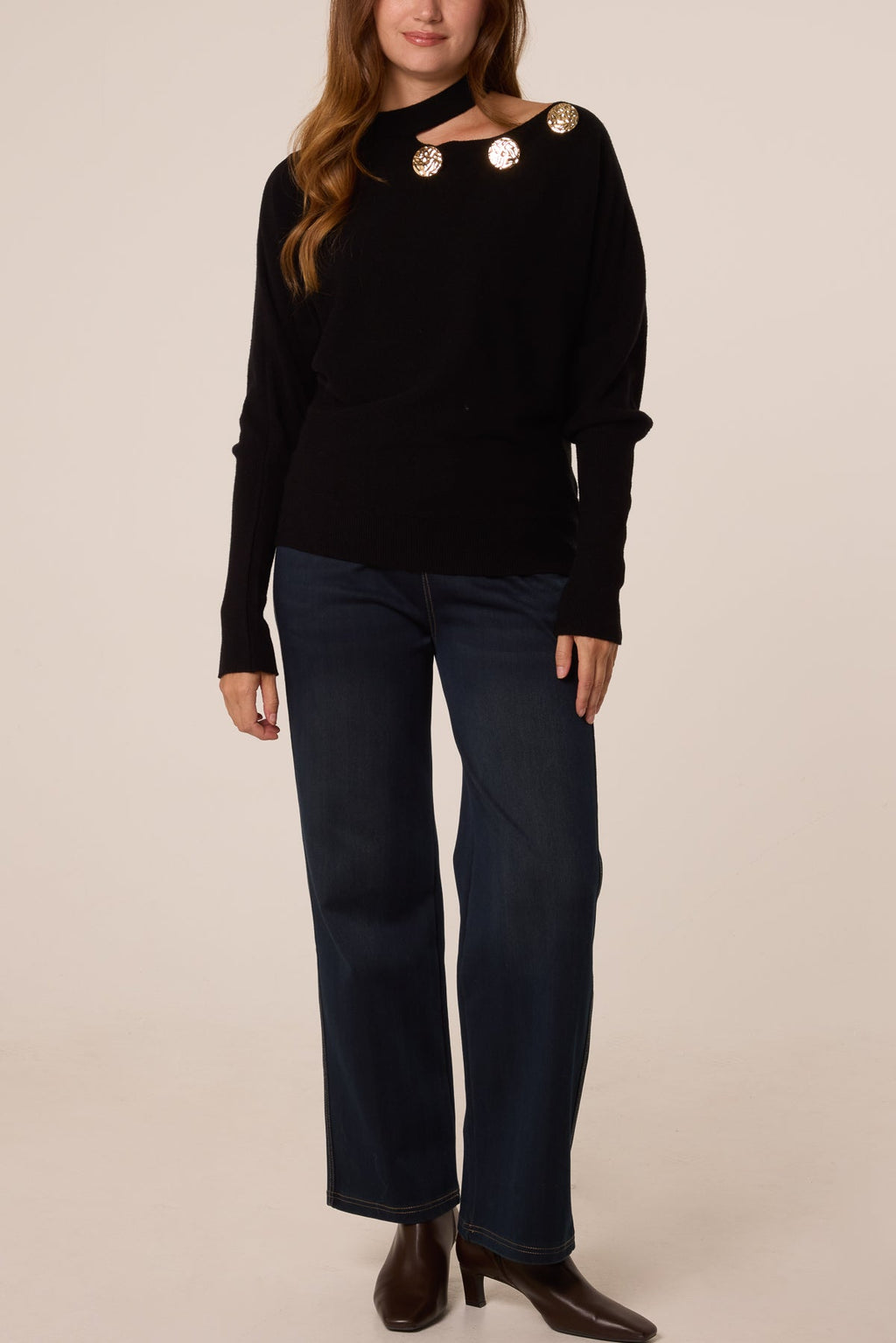 Alyssia Italian Asymmetric Shoulder Gold Detail Top