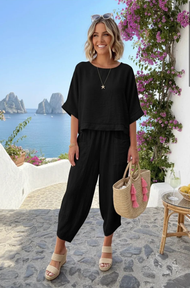 Donna Satin Trim Barrel Bottom Lounge Set