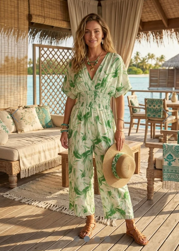 Heidi Swirl Print Elasticated Waist Jumpsuit
