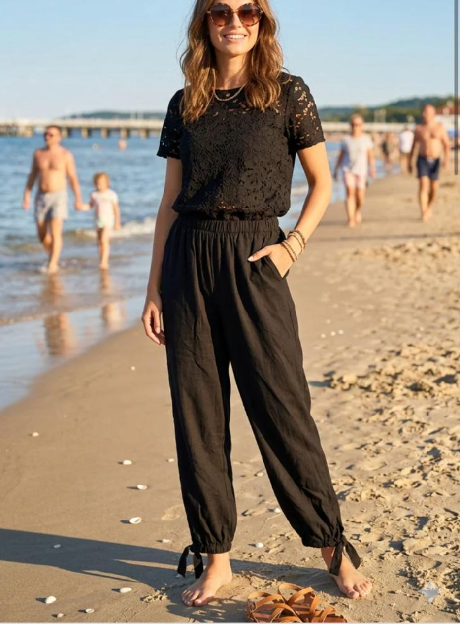 Imogen Italian Linen Ankle-Tie Joggers