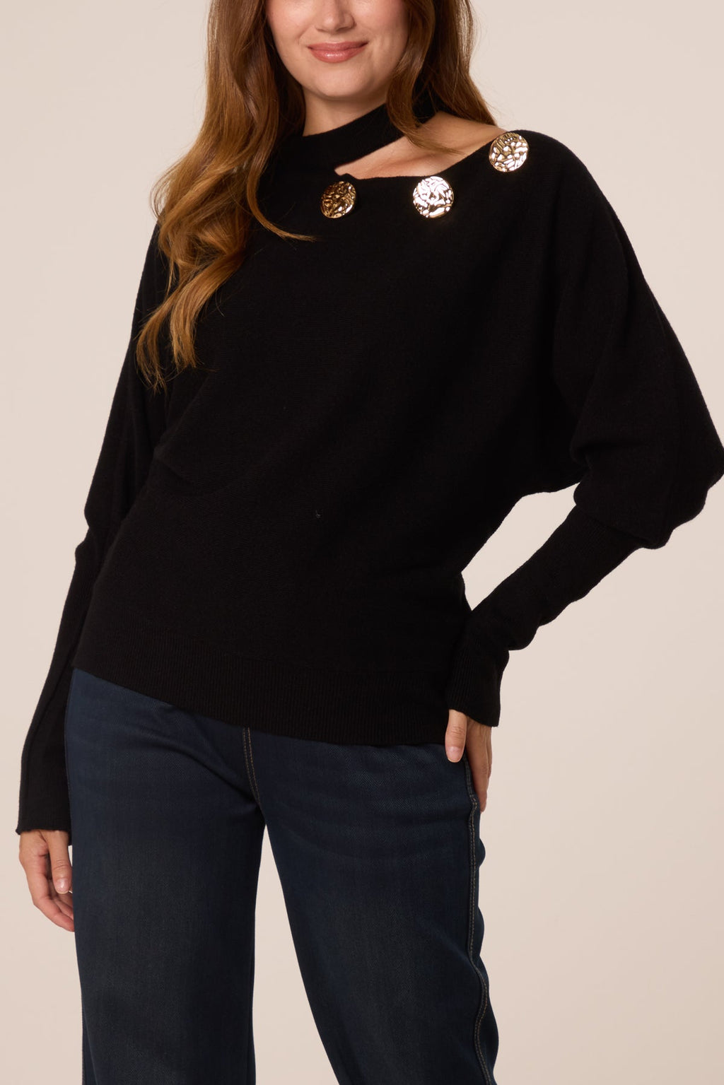 Alyssia Italian Asymmetric Shoulder Gold Detail Top