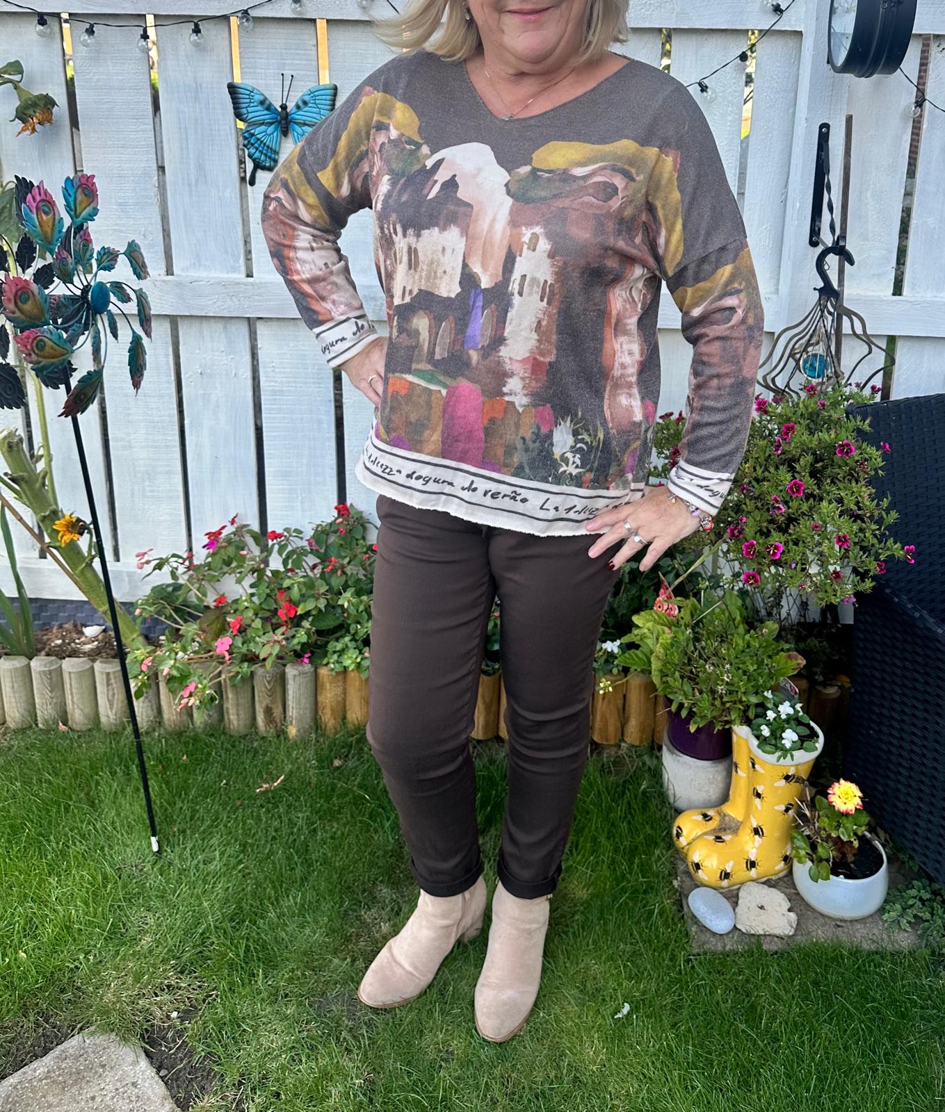 Kerry Landscape Print Fine Knit Italian Jumper