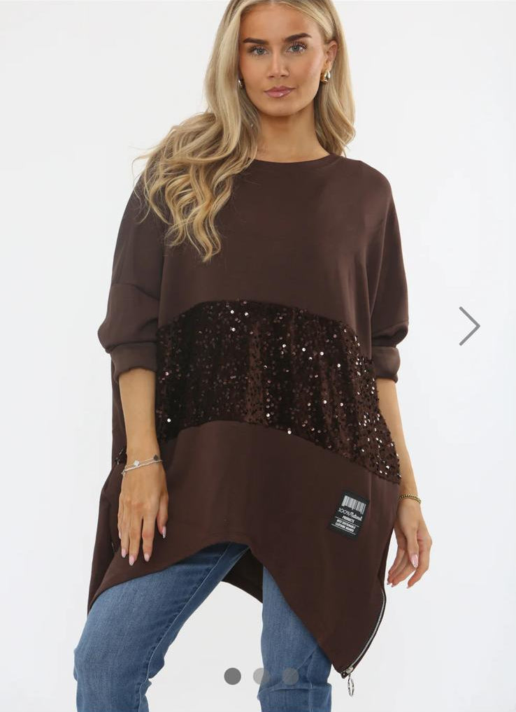 Karon Oversized Sequin Zip Sweater