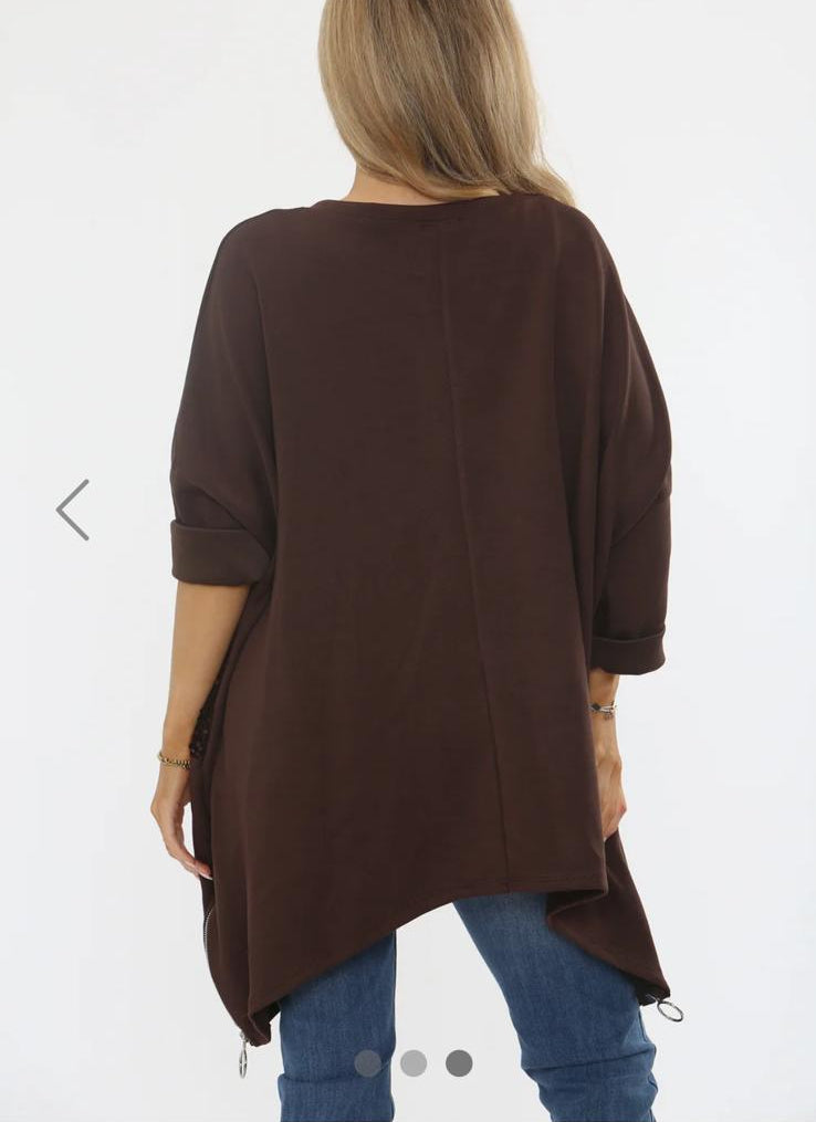 Karon Oversized Sequin Zip Sweater