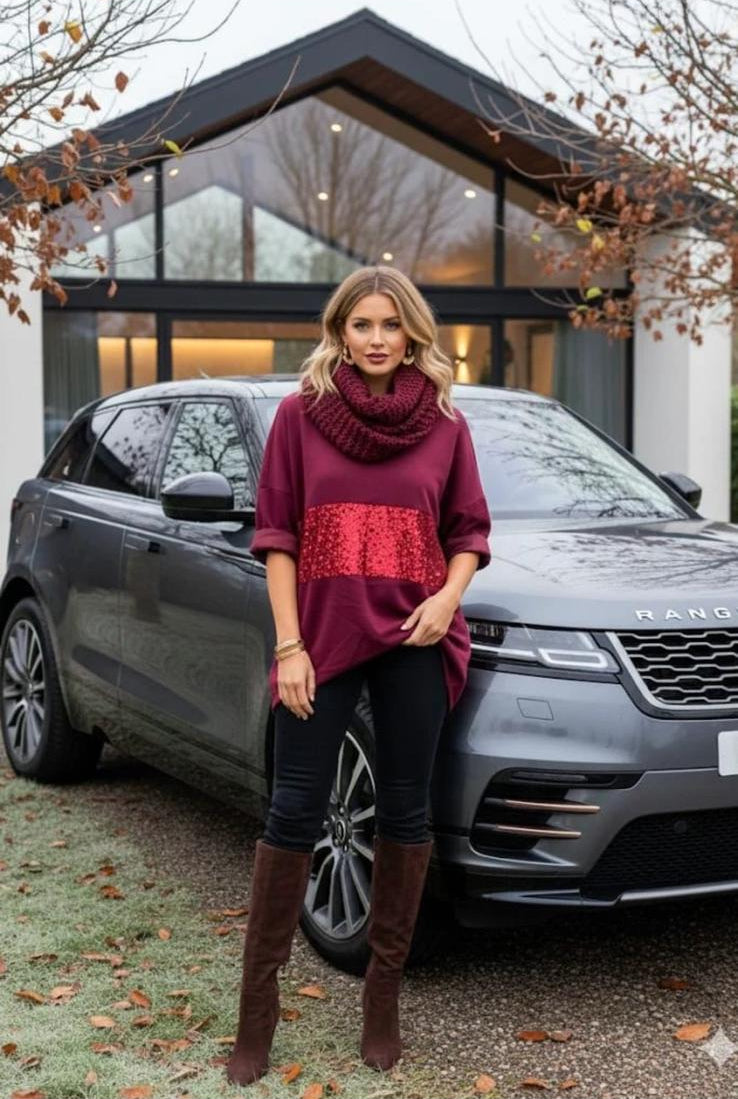 Karon Oversized Sequin Zip Sweater