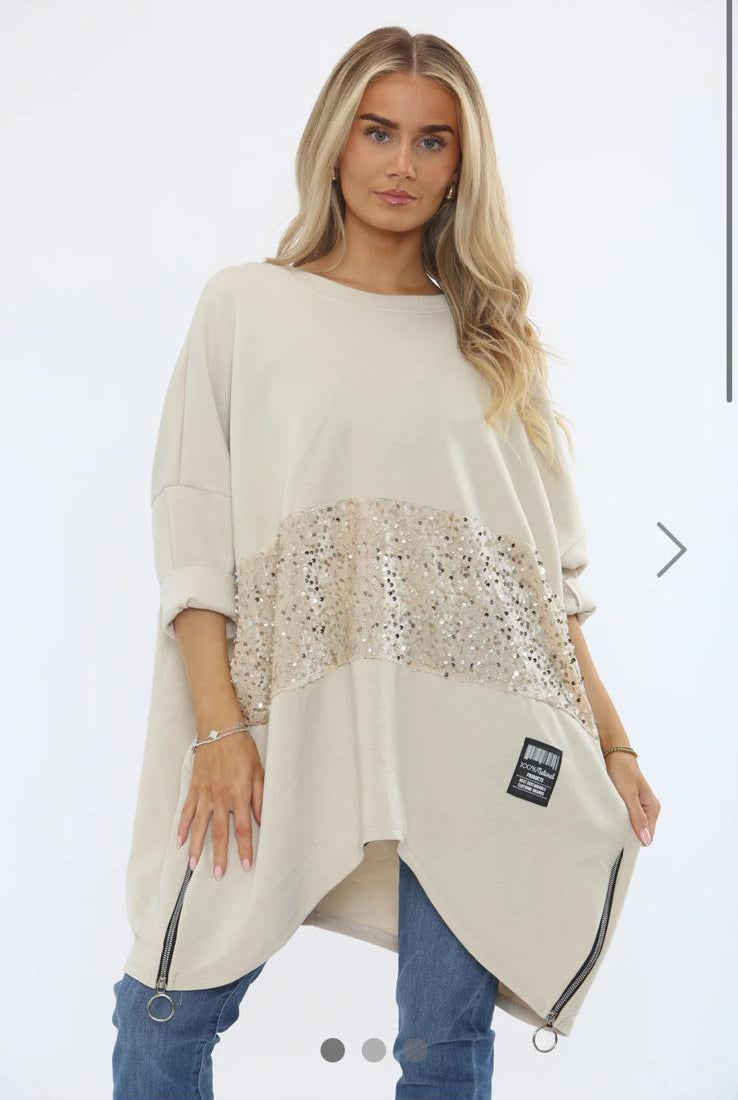 Karon Oversized Sequin Zip Sweater