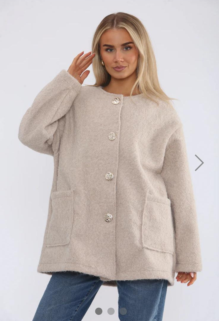 Emma Pocket Detail Gold Button Jacket