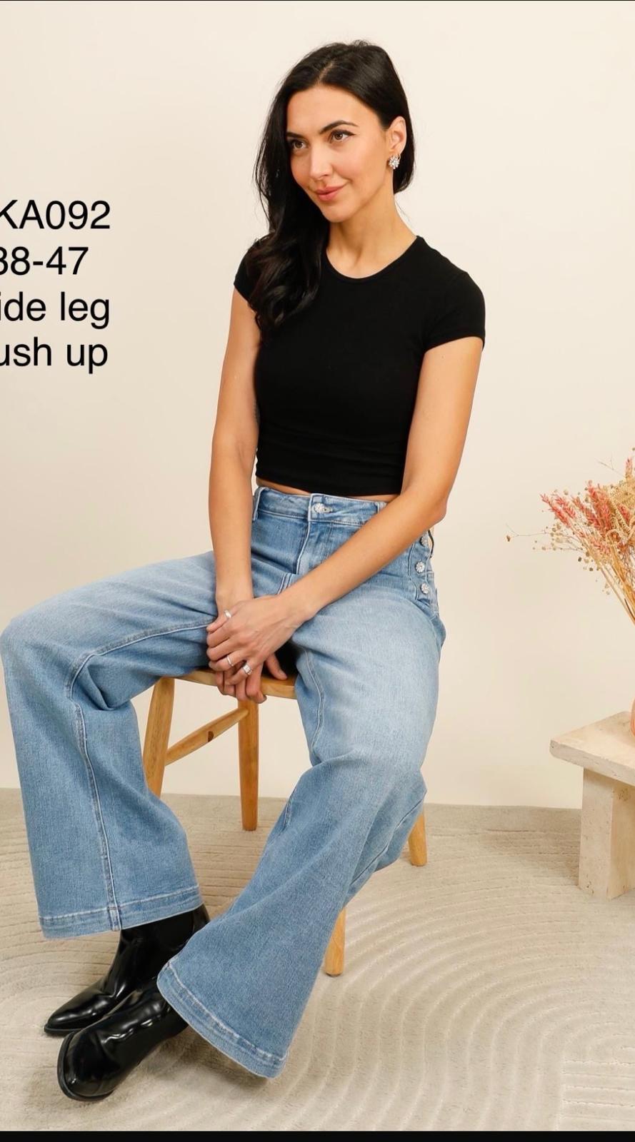 Ella High Waisted Flared Jeans with Crystal Buttons