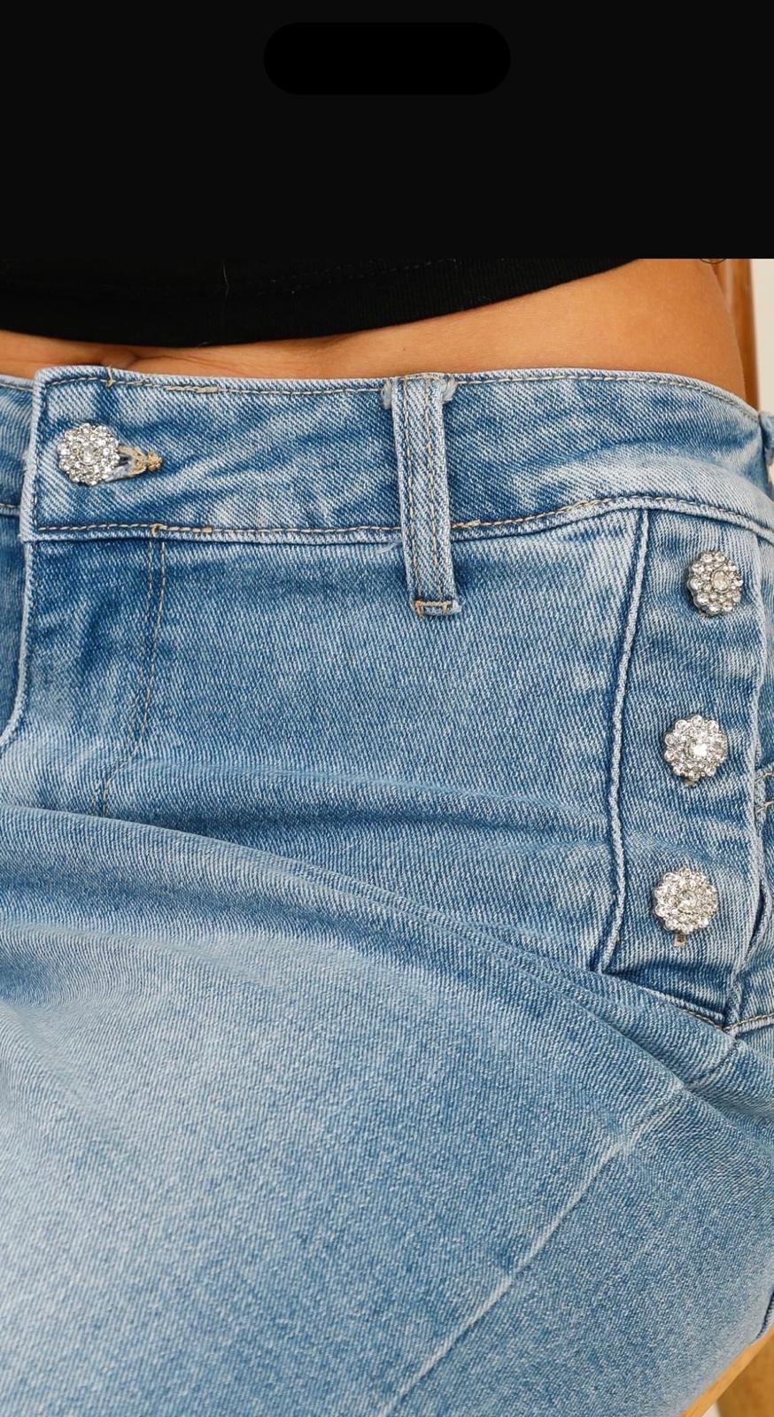 Ella High Waisted Flared Jeans with Crystal Buttons