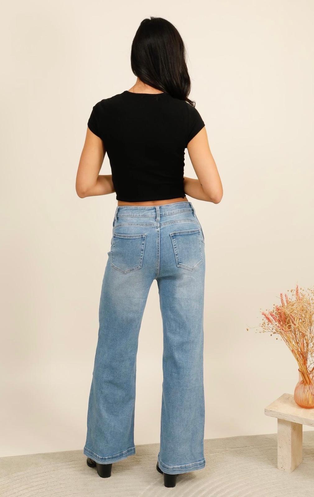 Ella High Waisted Flared Jeans with Crystal Buttons