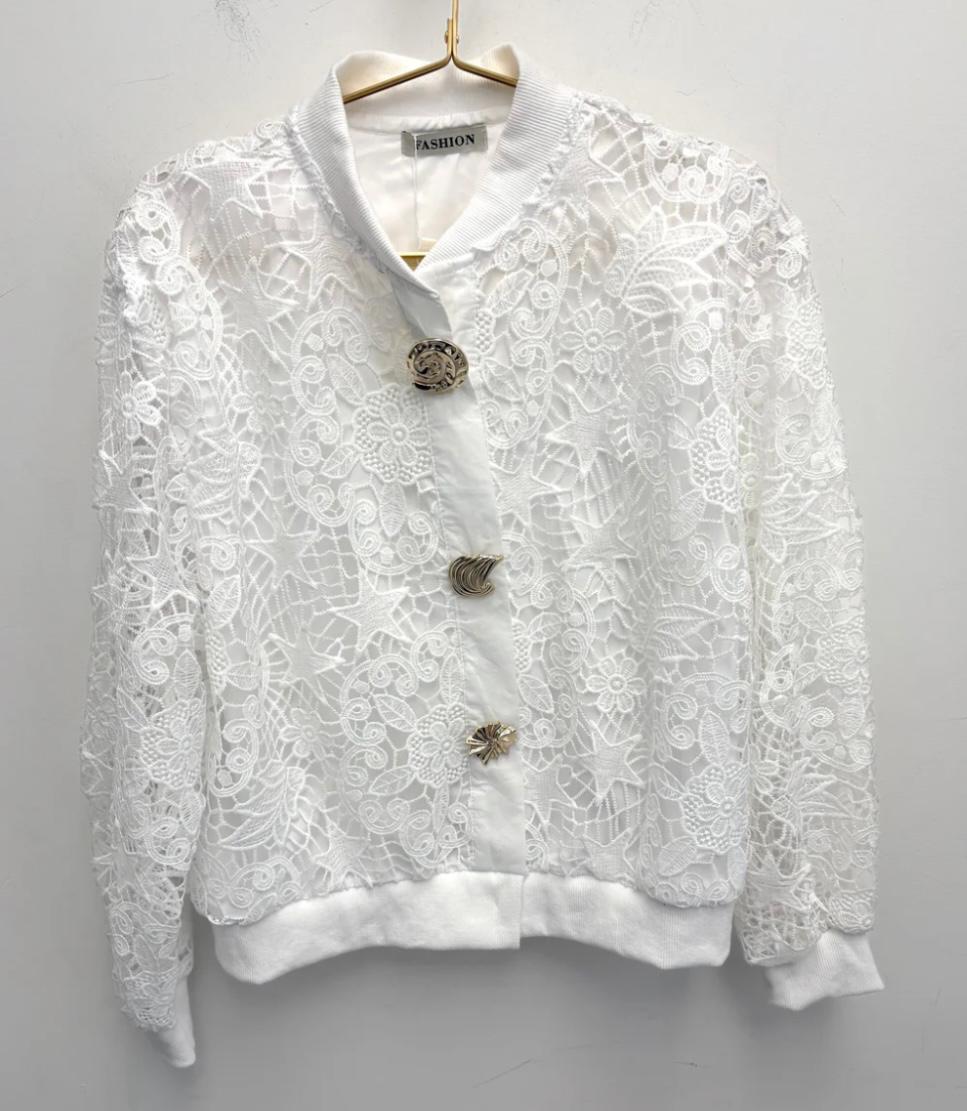 Sharna Gold Button Detail Crochet Jacket