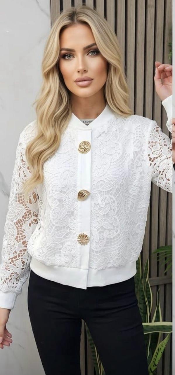 Sharna Gold Button Detail Crochet Jacket
