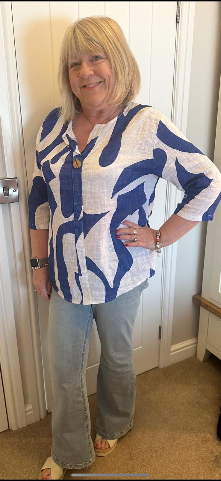 Aimee Italian Button Detail Swirl Print Top