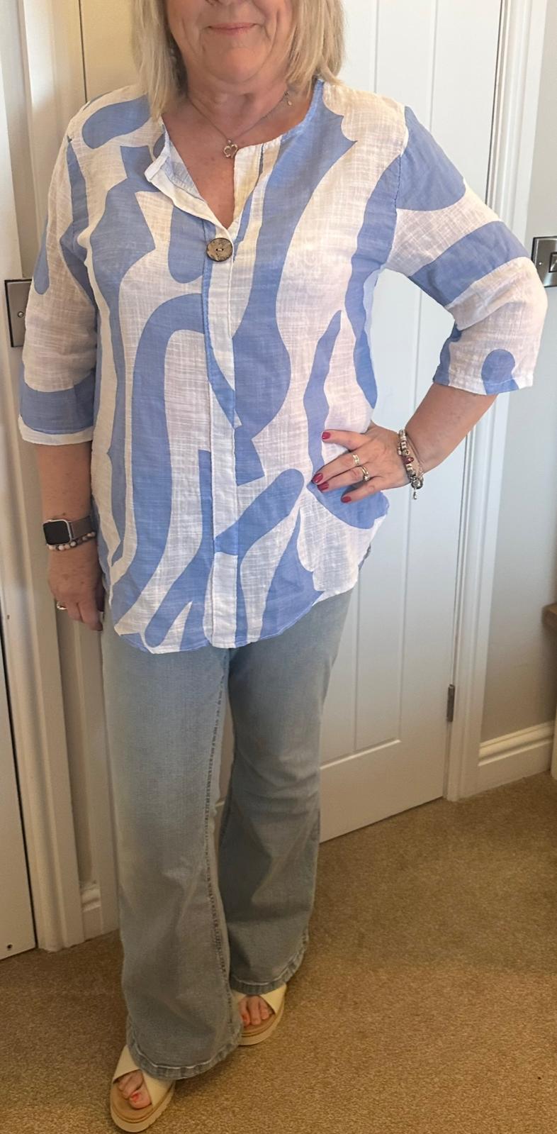 Aimee Italian Button Detail Swirl Print Top
