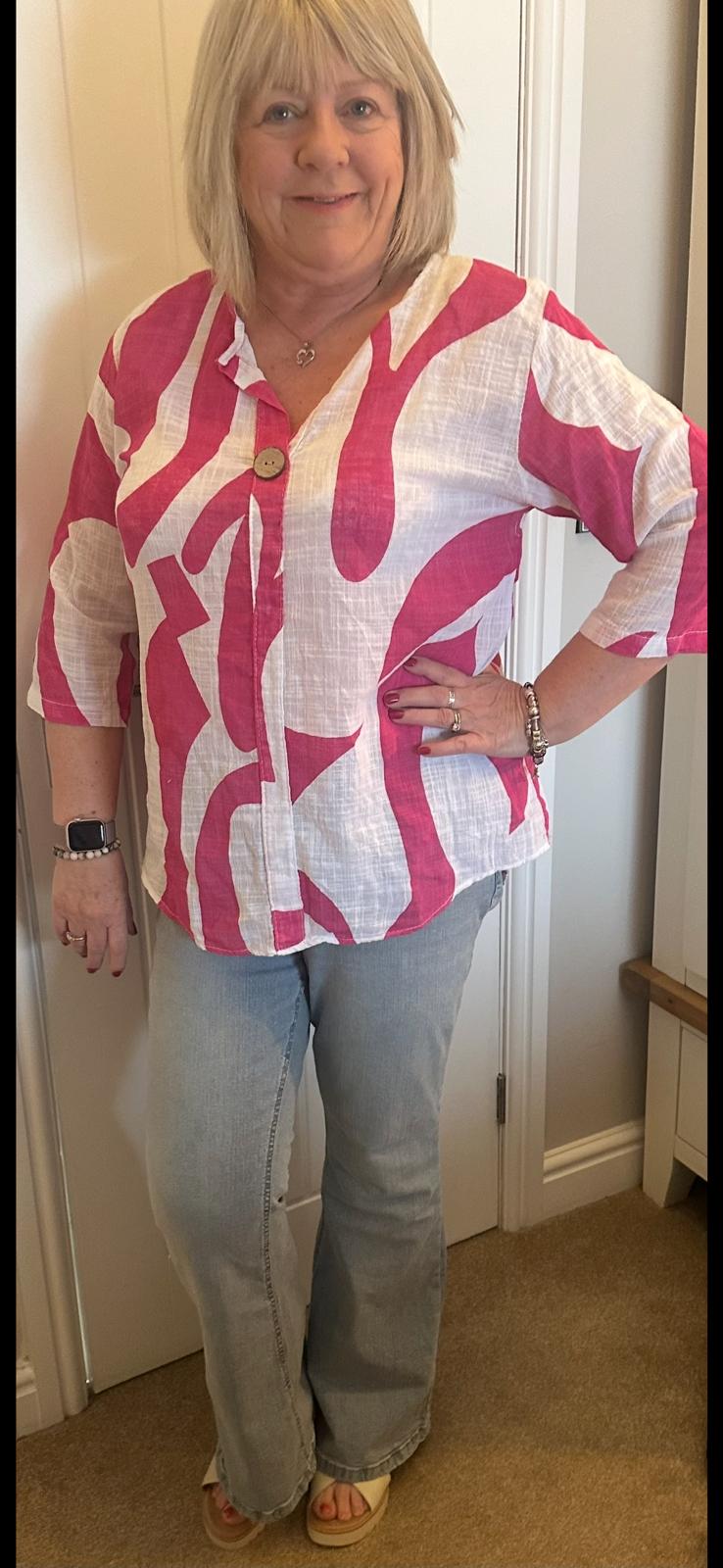 Aimee Italian Button Detail Swirl Print Top