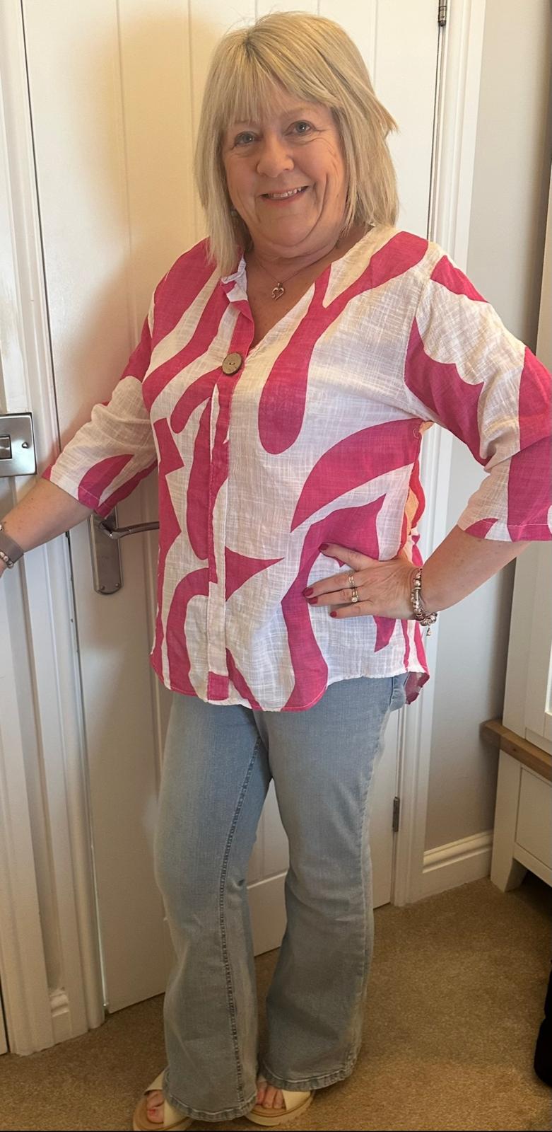 Aimee Italian Button Detail Swirl Print Top