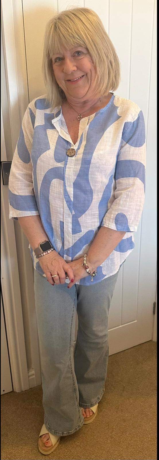 Aimee Italian Button Detail Swirl Print Top
