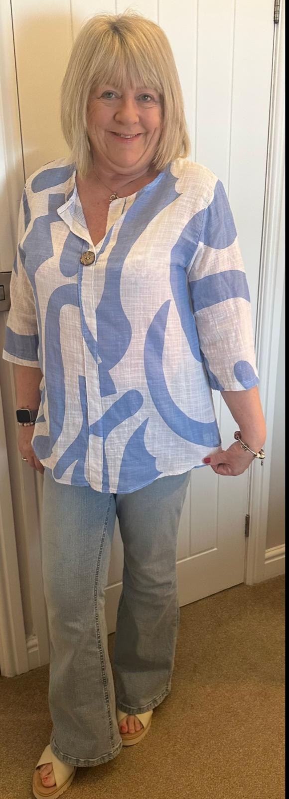 Aimee Italian Button Detail Swirl Print Top