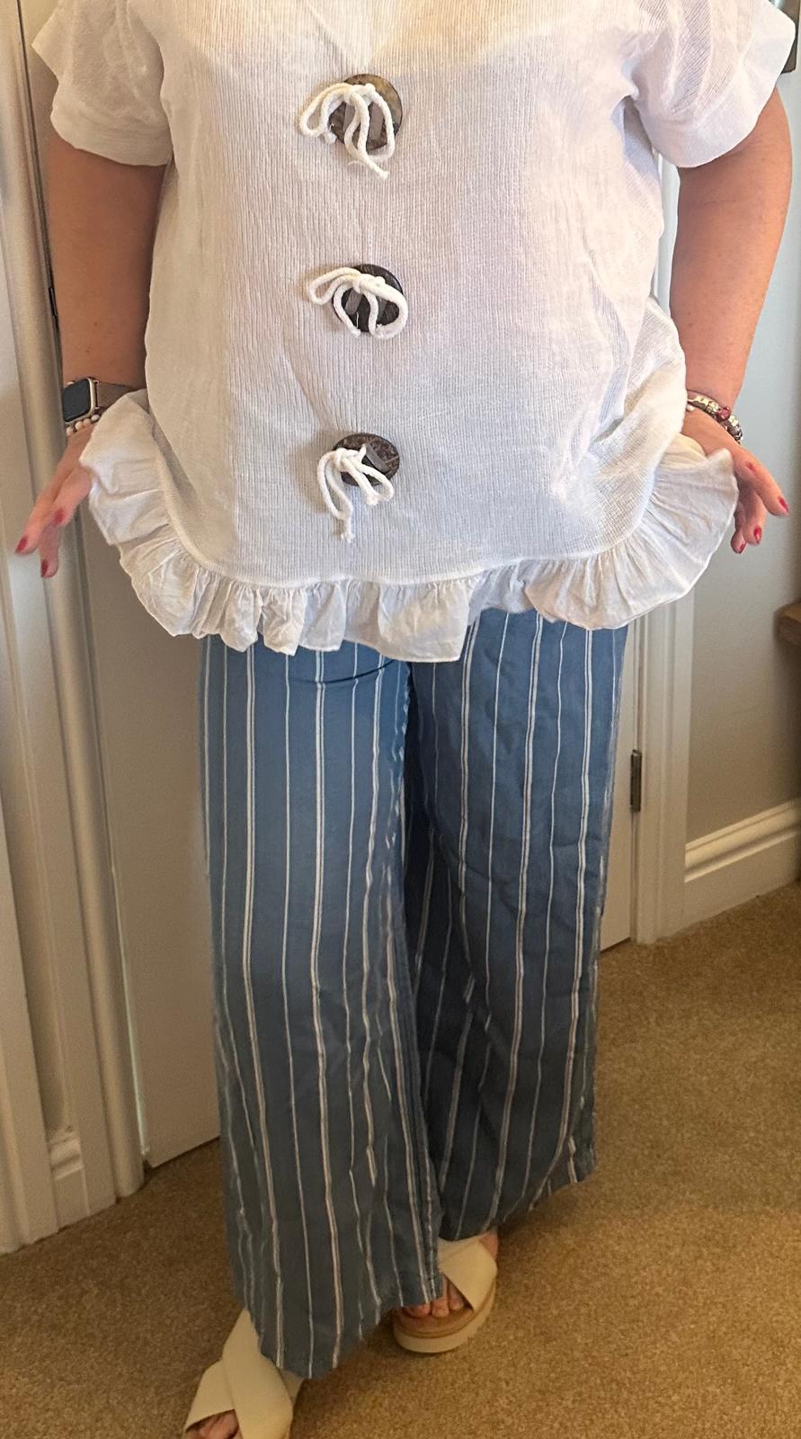 Jane Denim Striped Palazzo Trousers