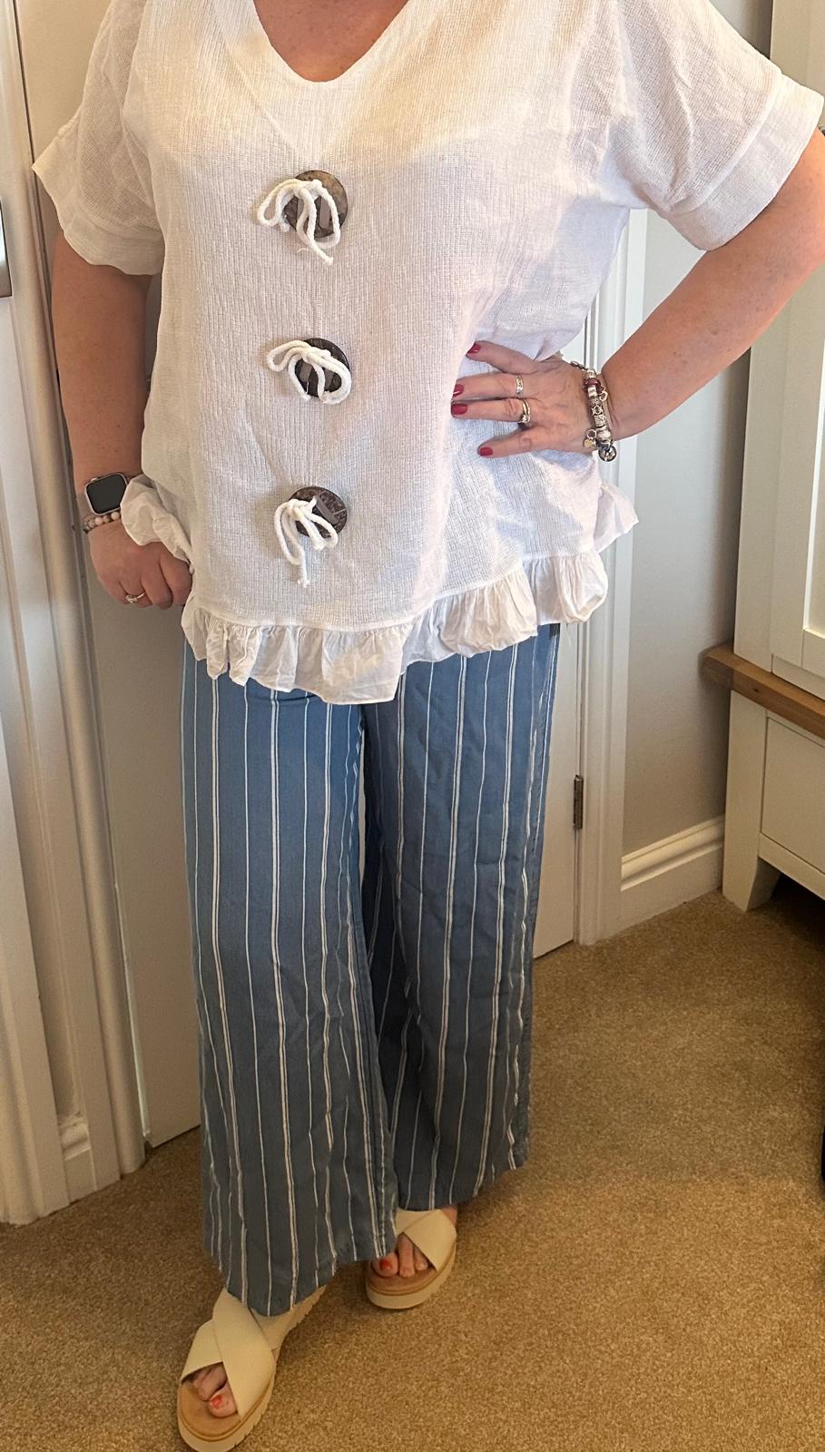 Jane Denim Striped Palazzo Trousers