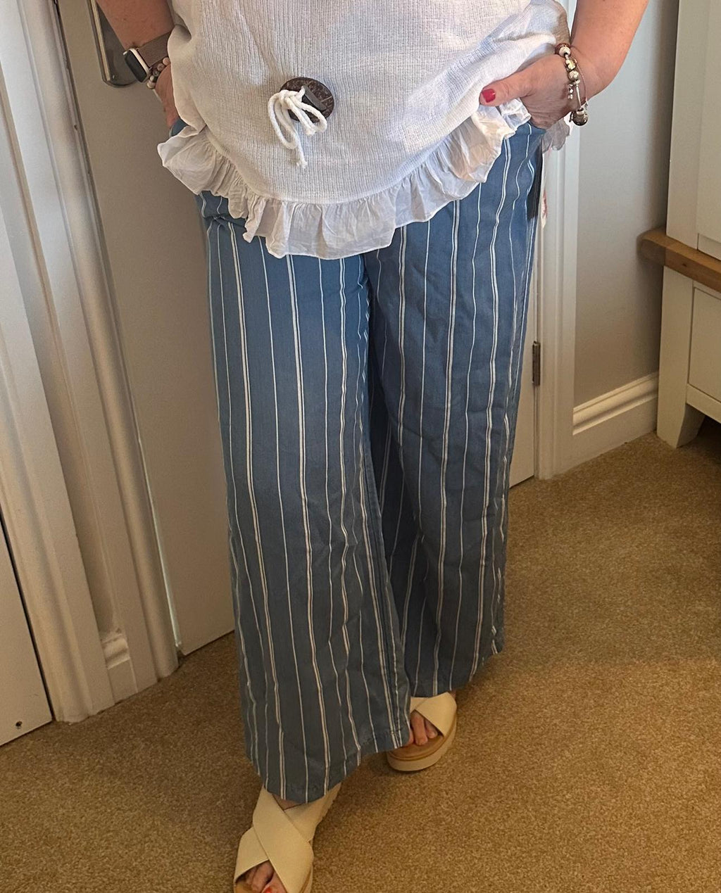 Jane Denim Striped Palazzo Trousers