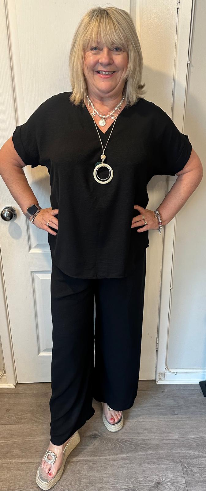 Janelle Italian 2 Piece V-Neck Suit with Necklace