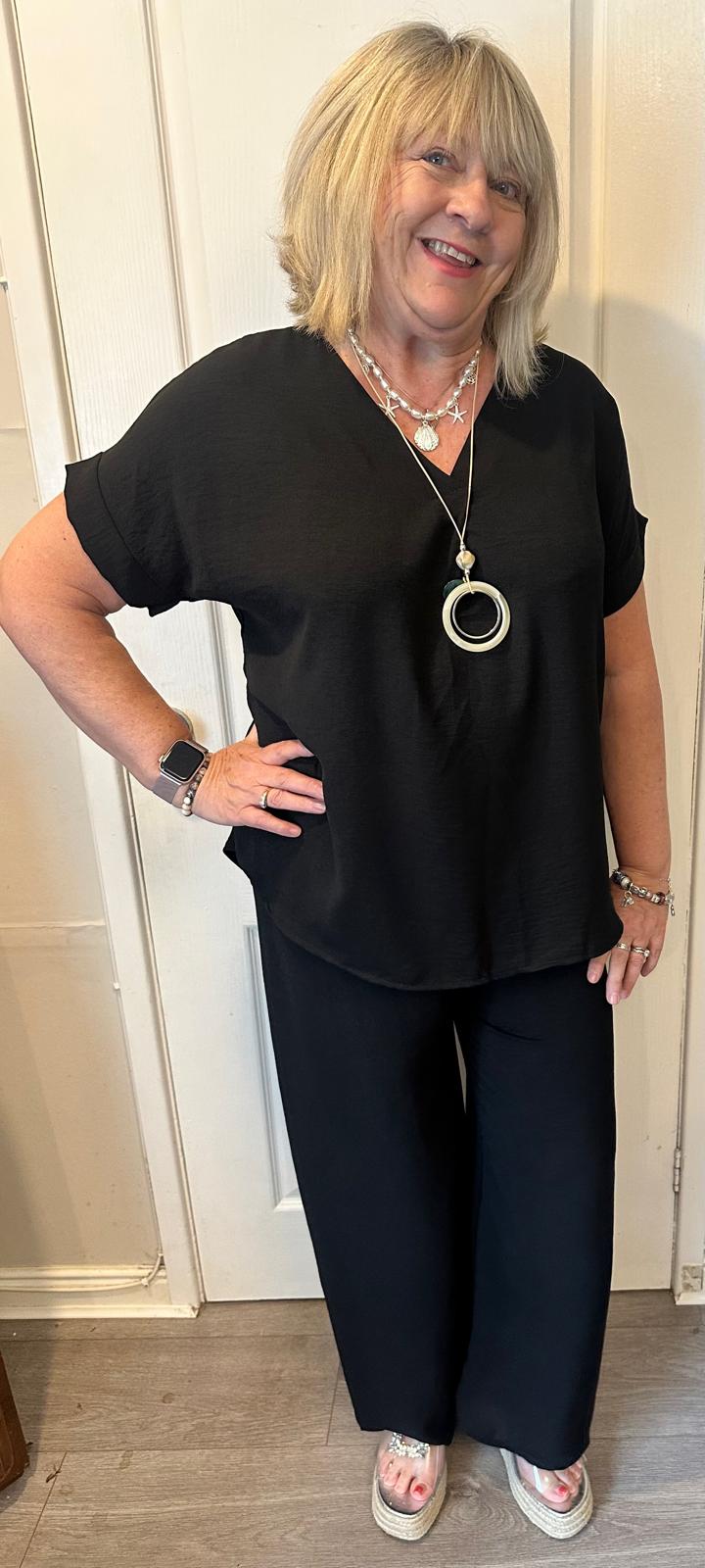 Janelle Italian 2 Piece V-Neck Suit with Necklace